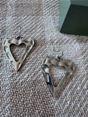 Silver Heart Metal Drop Earrings